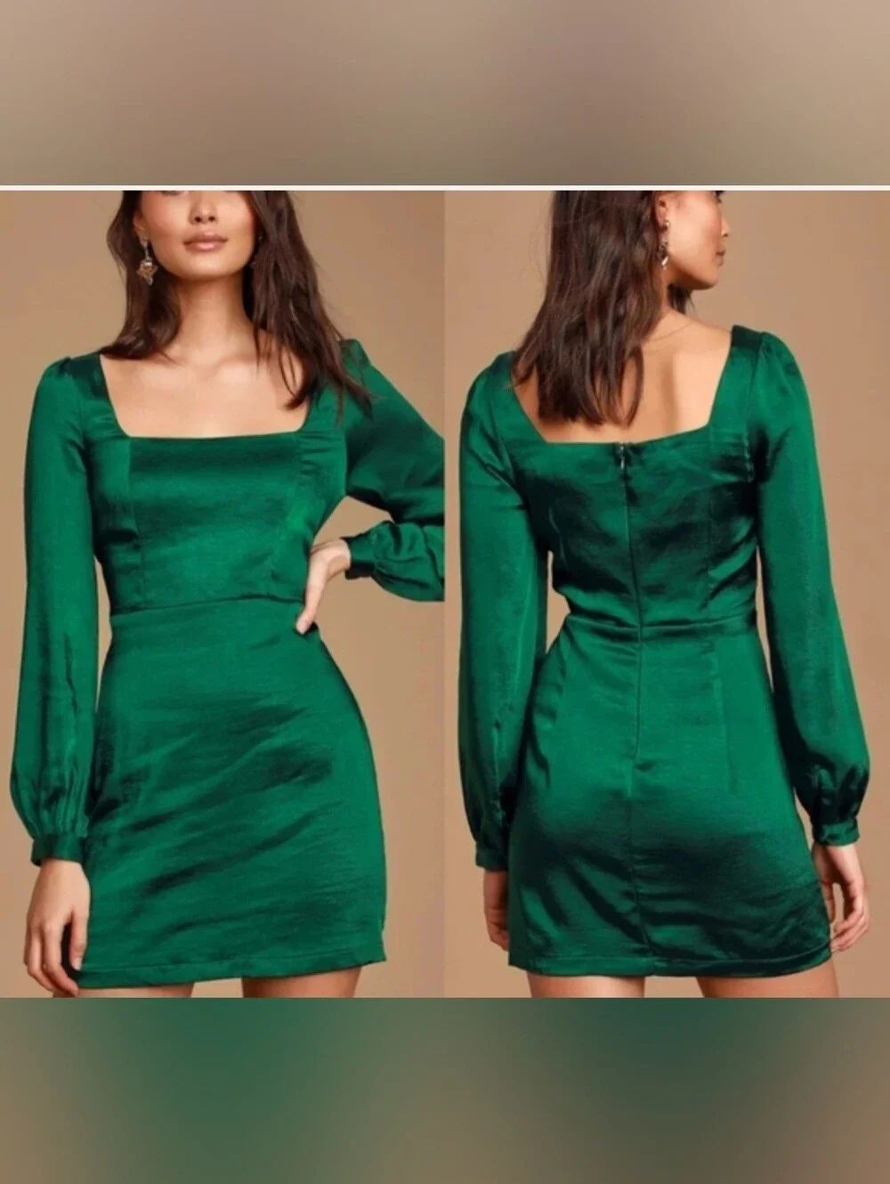 NWT LULUS Got The Love Emerald Green Satin Square-Neck Mini Dress SIZE XL